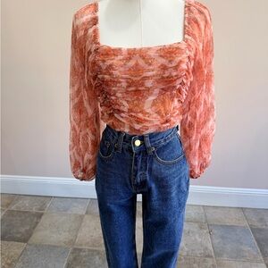 Dress Forum Coral Paisley Ruched Square-Neck Blouse